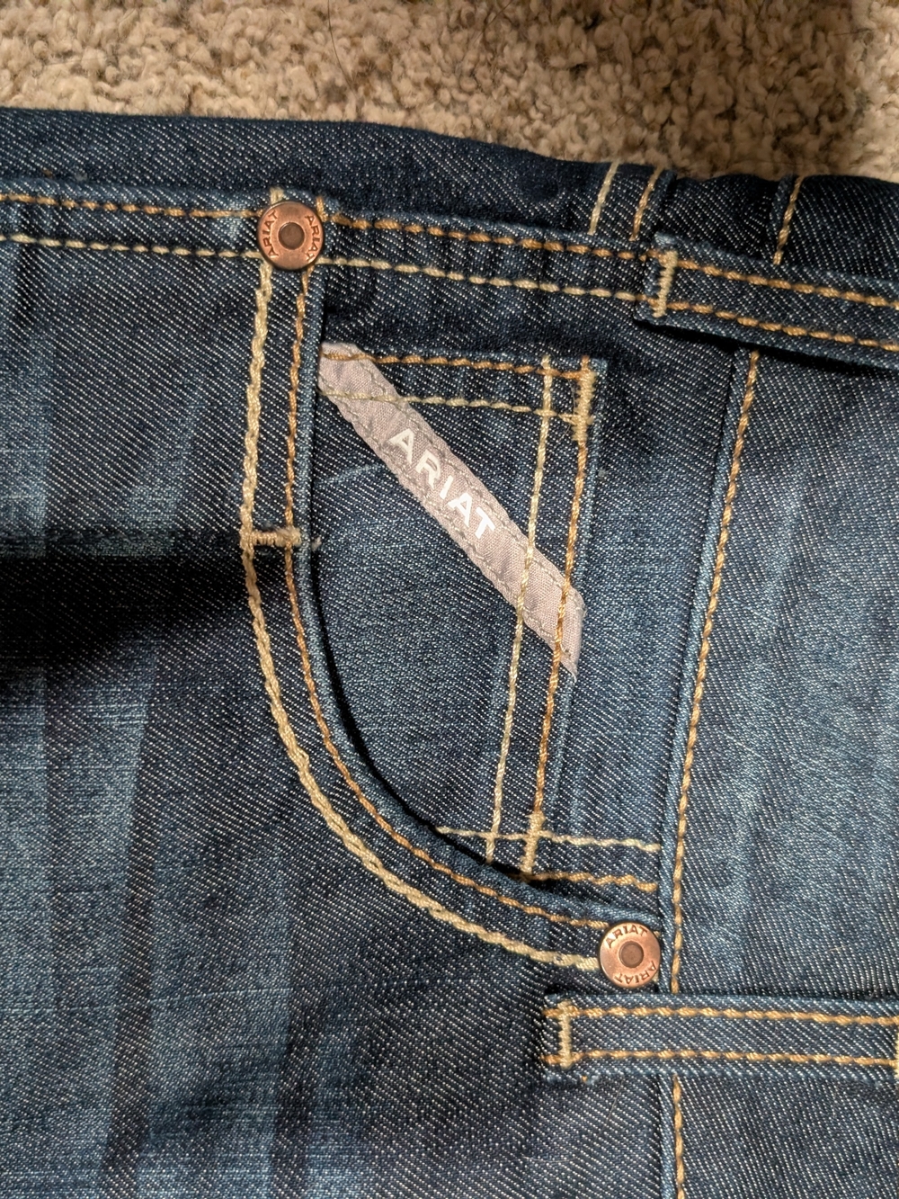 Women's Ariat Rebar Dark Blue Bootcut Jeans with Contrast Stitching - Picture 3 of 5